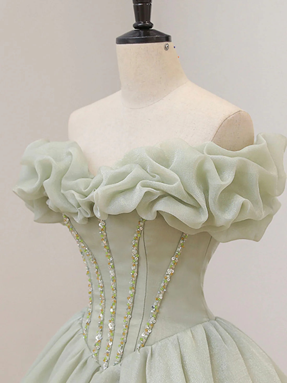 Green Tulle Beading Long Prom Dresses, Green Formal Graduation Dresses nv1529