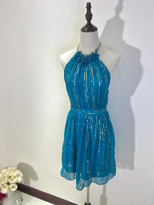 ✨Blue pretty date short chiffon homecoming dress party dress nv5432
