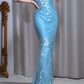 Blue Shiny Sequined V-Neck Long Chiffon Prom Dress Evening Dress Party Dress nv5127
