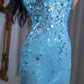 Blue Shiny Sequined V-Neck Long Chiffon Prom Dress Evening Dress Party Dress nv5127