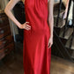Elegant satin long formal dress with red suspender NV6603
