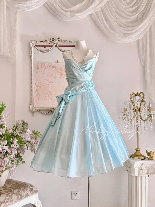 Blue Retro Cute Fashion Elegant Spaghetti Strap Long Tulle Ball Gown Evening Dress Prom Dress nv4088
