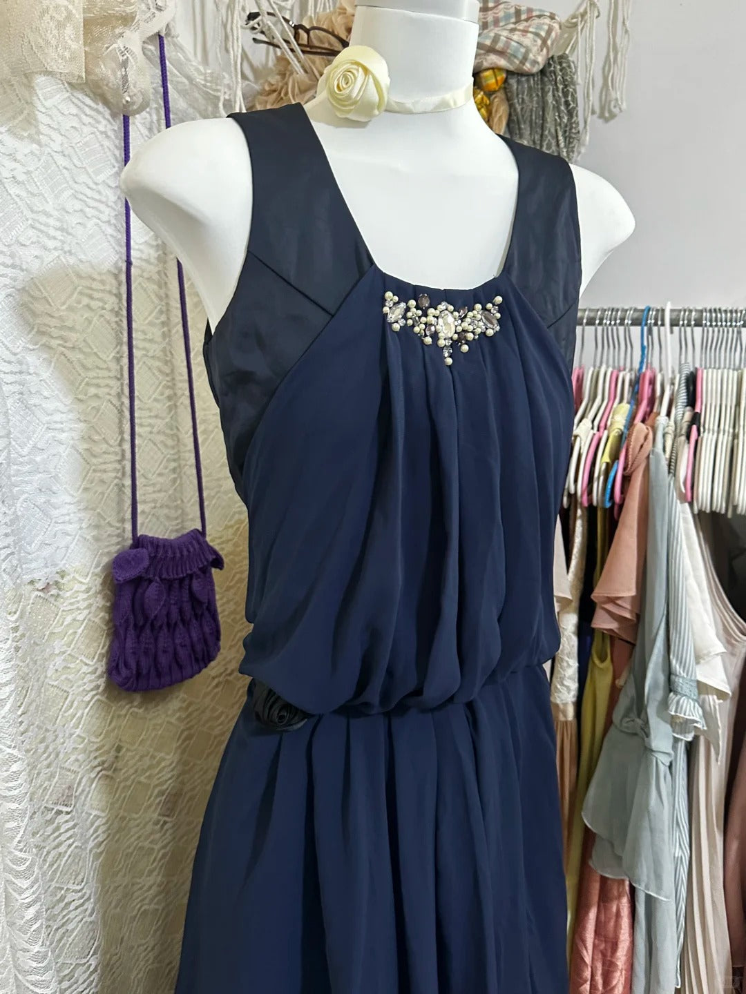 Navy blue vintage short chiffon homecoming dress birthday party dress nv5091