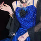 Blue gorgeous exquisite beaded long tulle ball gown evening dress party dress nv4376