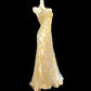 Elegant yellow, beaded satin long mermaid prom dress, evening gown nv5227