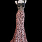 Noble pink jacquard embroidery hand-beaded elegant beaded satin long mermaid prom dress evening dress nv5228