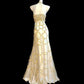 Elegant yellow, beaded satin long mermaid prom dress, evening gown nv5227