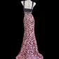 Noble pink jacquard embroidery hand-beaded elegant beaded satin long mermaid prom dress evening dress nv5228