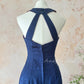 Blue Retro Elegant Halter Neck Exquisite Sequins Pearl Tassel Long Slim Sexy Prom Dress Evening Dress Adult Ceremony Dress Birthday Dress Prom Dress nv4098