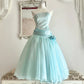 Mint Green Strapless Satin Tea-Length Party Dress  NV6544