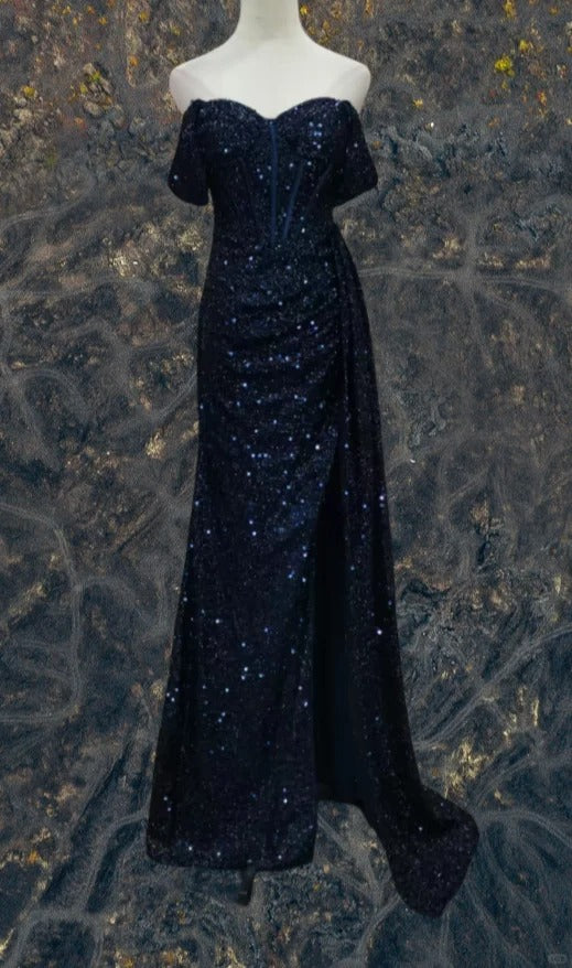 Blue/Purple Sparkling Elegant Long Sequined Ball Gown Evening Dress nv4924