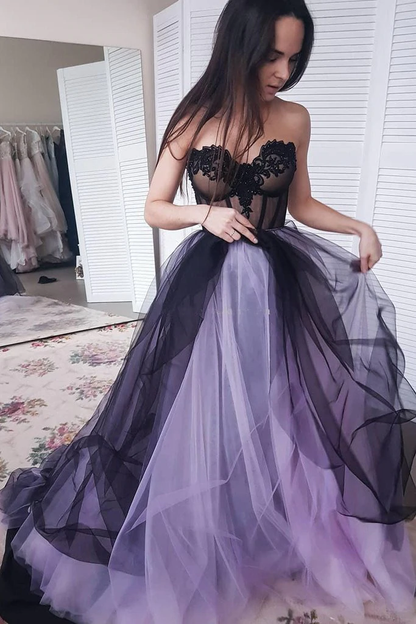 Green/Purple Elegant Lace Tulle A-Line Long Tulle Formal Prom Dress Evening Gown Sexy Backless Wedding Dress nv84