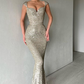 Cap Sleeves Long Mermaid Sequins Prom Dress nv60