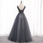 Gray tulle Long  prom dress evening dress nv70