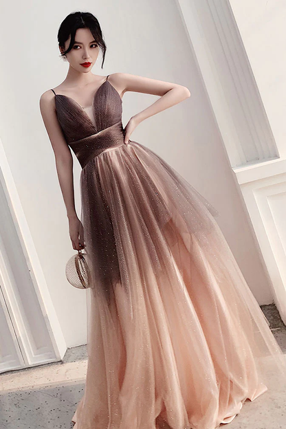 Champagne sweetheart tulle sequin long prom dress formal dress nv619