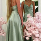 A Line Spaghetti Straps Light Green Long Prom Dress with Silt nv695