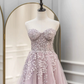A-Line Sweetheart Neck Tulle Lace Pink Long Prom Dress, Pink Formal Dresses nv603