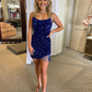 Cute Scoop Neck Royal Blue Sparkly Sequins Homecoming Dress nv732