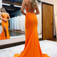 Mermaid One Shoulder Orange Long Prom Dress with Star Appliques nv640