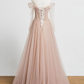 Champagne tulle sequin long prom dress champagne tulle formal dress nv862