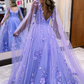Glitter Purple A-Line Long Prom Dress with 3D Flowers nv656