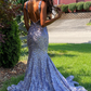 Light Purple Deep V Neck Sequin Mermaid Prom Dress nv637