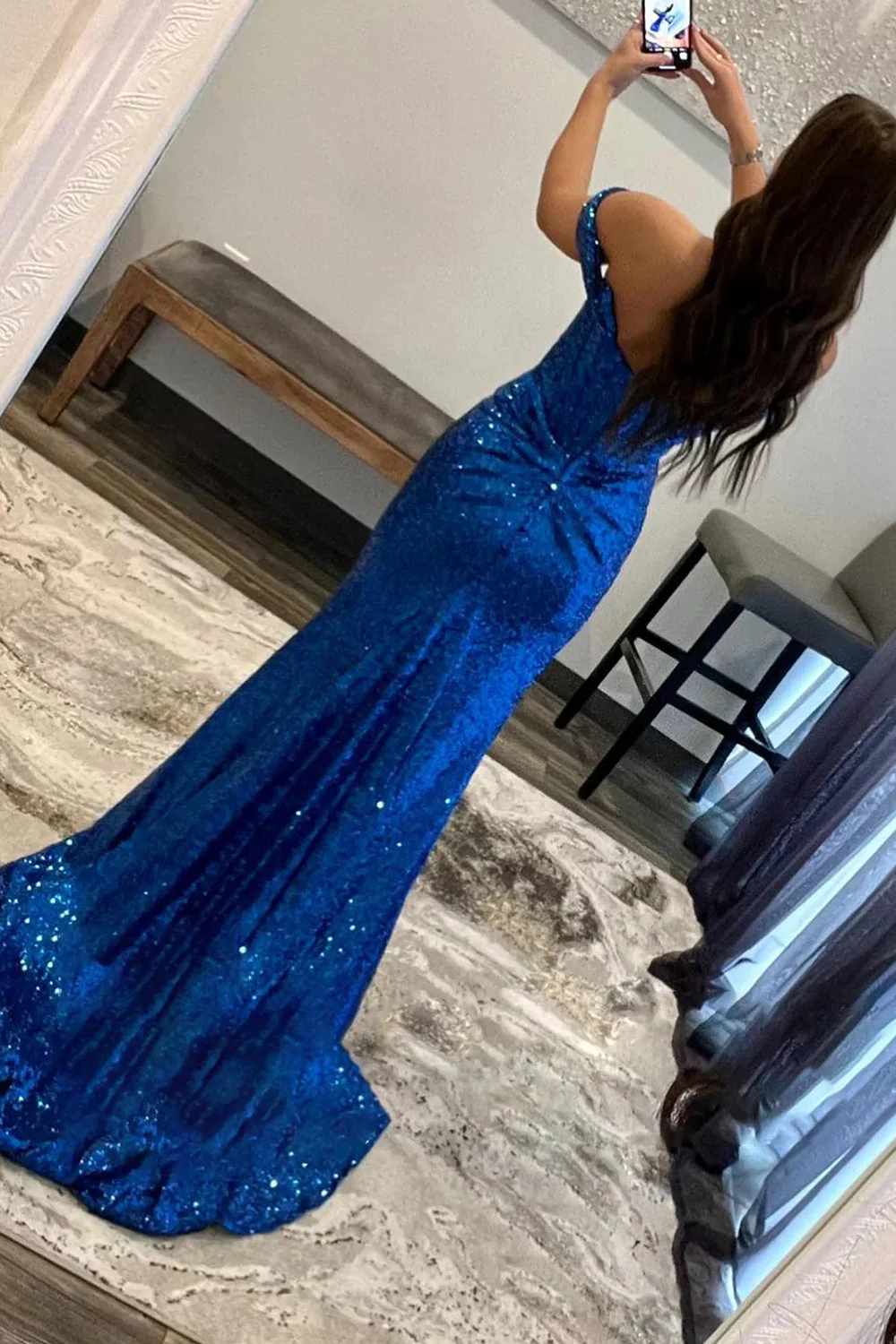 Blue Off Shoulder Mermaid Prom Dress with Slit nv669