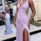 V-Neck Hollow-Out Backless Sequins Mermaid Prom Dress with Slit nv629