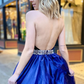 V Neck Backless Blue Prom Dresses, Open Back Blue V Neck Formal Evening Dresses nv707