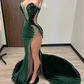 Black Girl Prom Dresses Long Mermaid Green Prom Gown With Train nv737