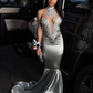 ilver Mermaid Halter Satin Applique Trumpet Long Prom Formal Gown,Mermaid Prom Dress nv871