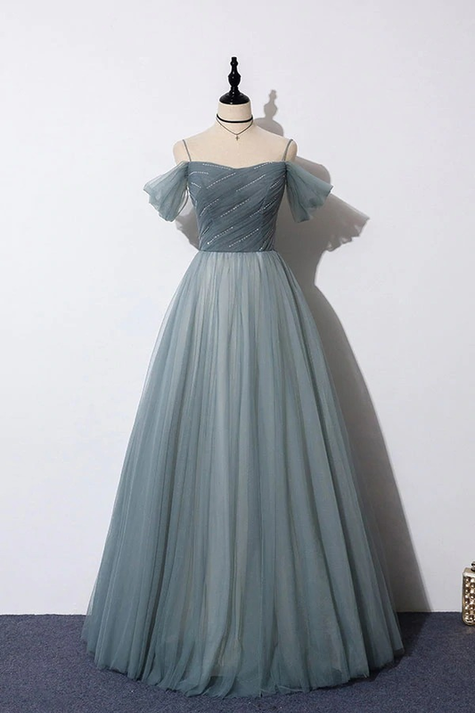 Gray blue sweetheart tulle formal dress blue evening dress nv877