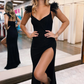 Black Sparkly Sheath Prom Dress with Slit nv690