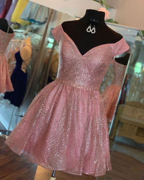 Sparkle Short Pink Sequins Homecoming Dress nv802