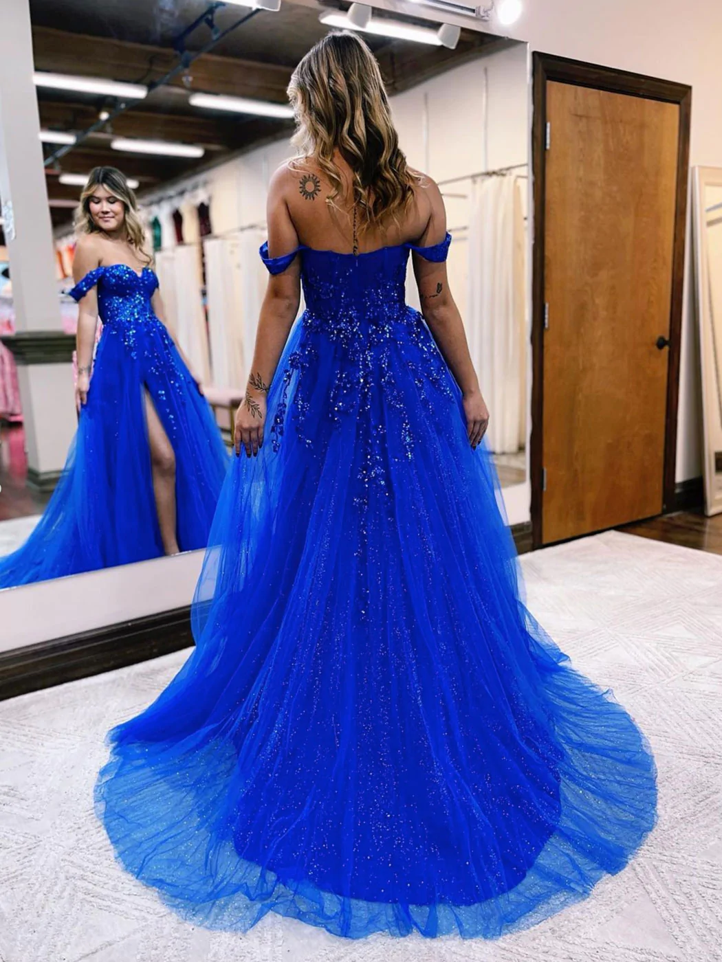 Royal Blue A-Line Tulle Long Prom Dresses, Blue Formal Evening Dresses nv793