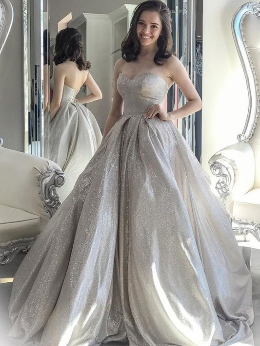 Gray Sequins A-line Prom Dresses Sweetheart Long Evening Dresses Long Party Dresses for Women nv434