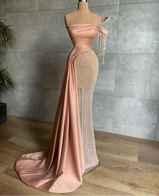 Blush Pink long prom dress mermaid Women Party Dress nv357