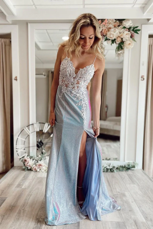 Sparkle Straps Mermaid Long Prom Dress with Appliques nv271