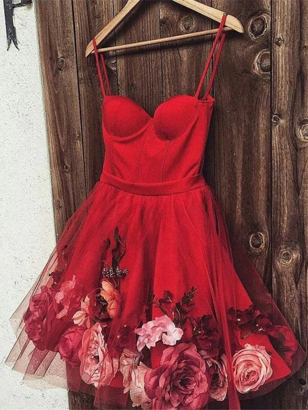 Cute Sweetheart Neck Burgundy Prom Dresses with Flowers, Burgundy Homecoming Dresses  nv539