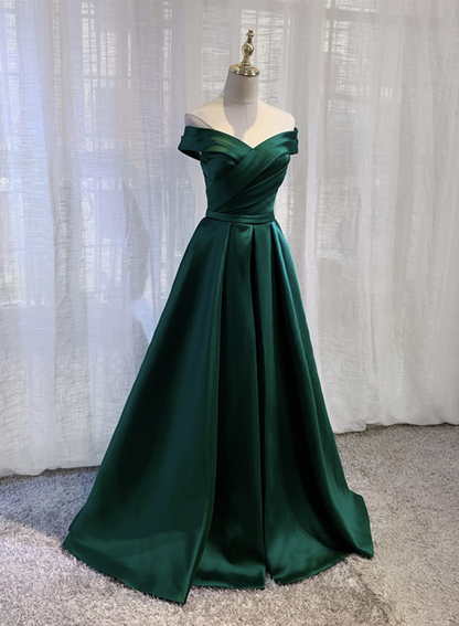 Green satin long prom dress simple evening dress nv996