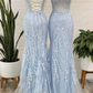 Elegant Sky Blue Prom Dresses with Appliques Lace nv283