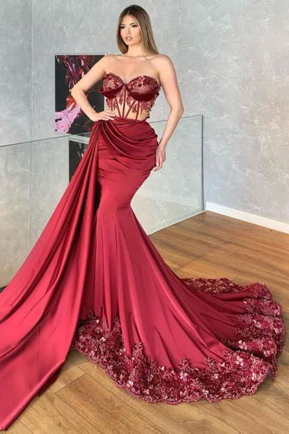 Adorable sleeveless mermaid prom dress with floral appliques nv355