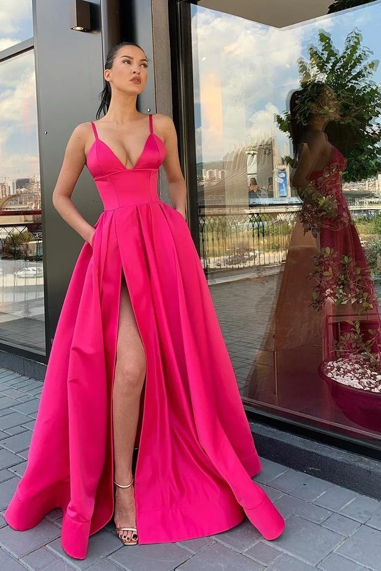 Satin Long Prom Dresses with Wide Waistband nv193