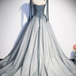 A Line Gray Long Prom Dresses, Tulle Gray Formal Graduation Dress with Beadingnv895