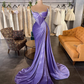 Lavender Velvet Mermaid Evening Dresses Winter Side Split Prom Dress Sweetheart Beaded Women Pageant Party Gowns nv408