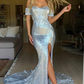 Stunning Mermaid Sweep Train Off the Shoulder With Split Prom Dresses nv467