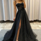 Sparkle Spaghetti Strap Black A-line Princess Tulle Prom Dress  nv145