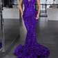 Stunning Mermaid Sweetheart Sequins Purple Prom Dresses, Formal Dress nv296
