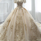 Fashion Champagne Tulle Lace Wedding Dress Ball Gown Bridal Gowns Prom Dress nv254