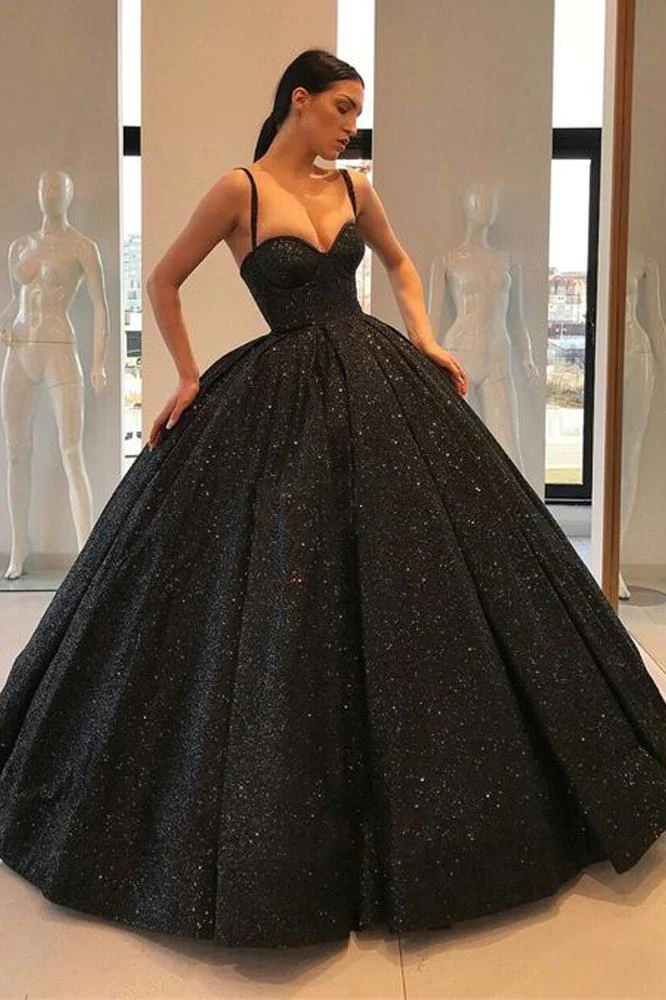 Spaghetti Straps Black Sweetheart Quinceanera Dresses, Ball Gown Sequins Prom Dresses  nv201